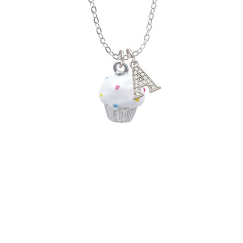 3-D White Cupcake with Sprinkles Crystal Initial - Sophia Necklace