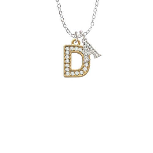 Crystal Gold Tone Initial - D - Beaded Border - Crystal Initial - Sophia Necklace