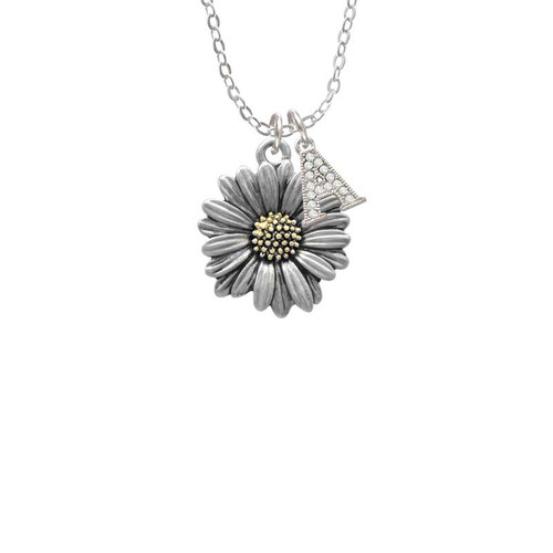 Large Two Tone Daisy Flower Crystal Initial - Sophia Necklace