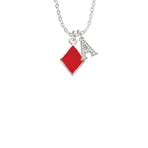 Card Suit - Red Diamond Crystal Initial - Sophia Necklace