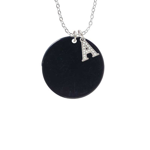 Acrylic 1 1/8" Disc Black Crystal Initial - Sophia Necklace