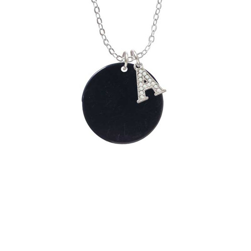 Acrylic 7/8" Disc Black Crystal Initial - Sophia Necklace