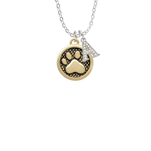 Gold Tone Paw in Circle Crystal Initial - Sophia Necklace