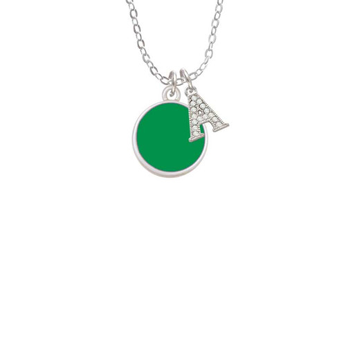 Small Green Enamel Disc Crystal Initial - Sophia Necklace