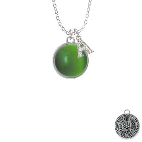 Round - Imitation Cat's Eye - Green - Crystal Initial - Sophia Necklace