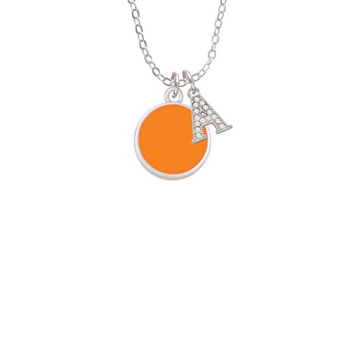 Small Orange Enamel Disc Crystal Initial - Sophia Necklace