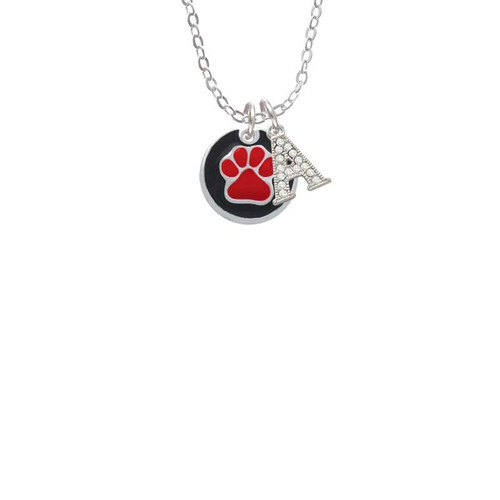 Red Paw on Black Disc Crystal Initial - Sophia Necklace