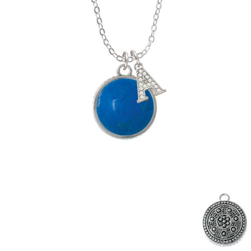 Round - Dolomite Marble - Dark Teal - Crystal Initial - Sophia Necklace