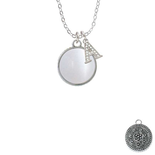 Round - Imitation Cat's Eye - White - Crystal Initial - Sophia Necklace