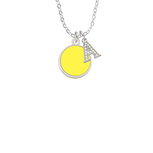 Small Yellow Enamel Disc Crystal Initial - Sophia Necklace