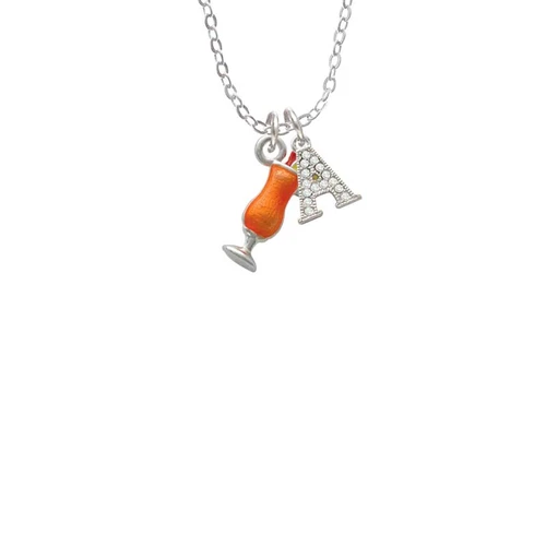 3-D Orange Tropical Drink Crystal Initial - Sophia Necklace