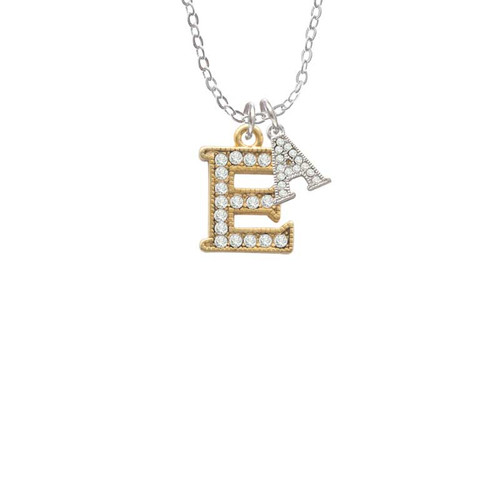 Crystal Gold Tone Initial - E - Beaded Border - Crystal Initial - Sophia Necklace