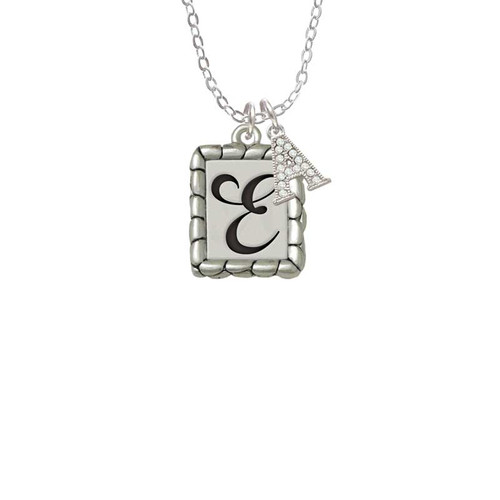 Pebble Border Initial - E Crystal Initial - Sophia Necklace