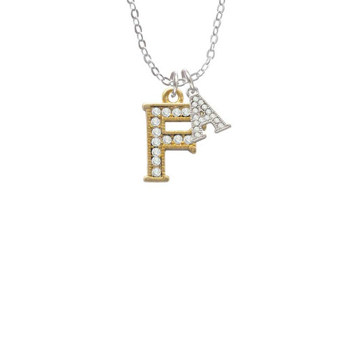Crystal Gold Tone Initial - F - Beaded Border - Crystal Initial - Sophia Necklace