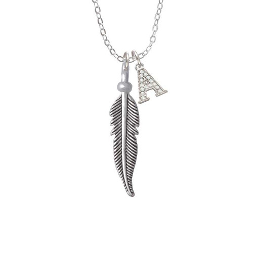 Large 3-D Feather Crystal Initial - Sophia Necklace