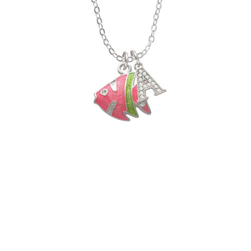 Hot Pink Tropical Fish with Lime Green Stripe Crystal Initial - Sophia Necklace