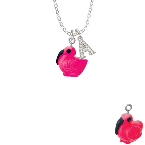 Resin Hot Pink Flamingo Crystal Initial - Sophia Necklace