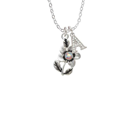 Flower with AB Crystal Crystal Initial - Sophia Necklace