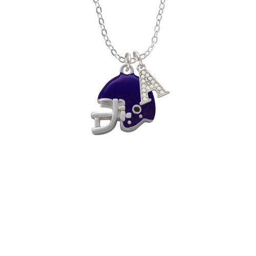 Small Purple Football Helmet Crystal Initial - Sophia Necklace