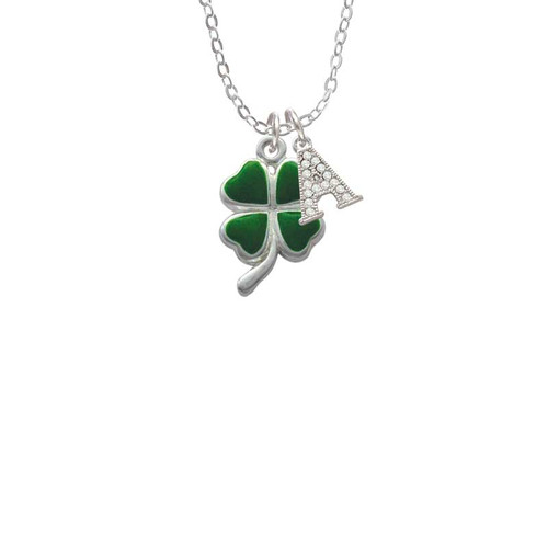 Green Four Leaf Clover with Heart Leaves Crystal Initial - Sophia Necklace