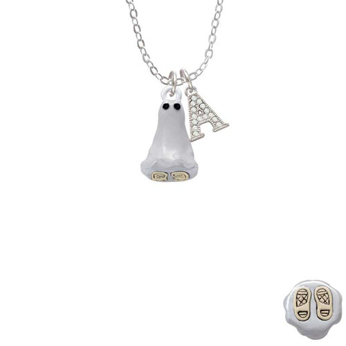 3-D Ghost with Black Crystals Crystal Initial - Sophia Necklace