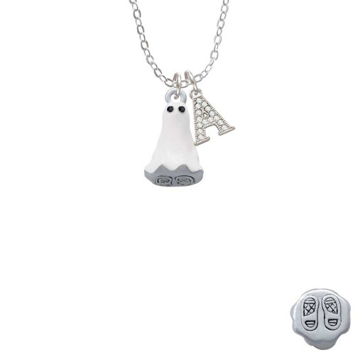 3-D White Ghost with Black Crystals Crystal Initial - Sophia Necklace