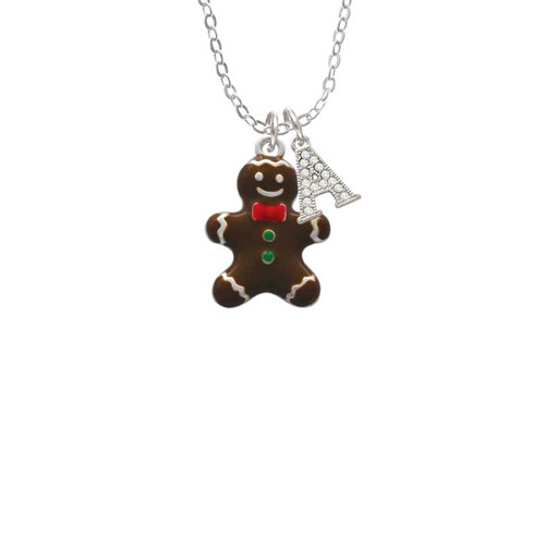 Enamel Gingerbread Boy Crystal Initial - Sophia Necklace
