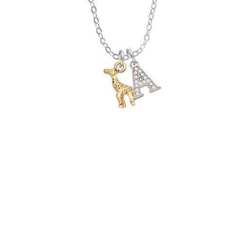 Gold Tone Mini Giraffe Crystal Initial - Sophia Necklace