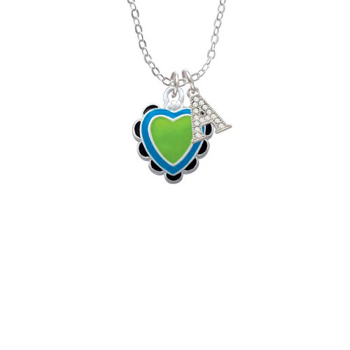Lime Green & Hot Blue Heart with Black Ruffles Crystal Initial - Sophia Necklace