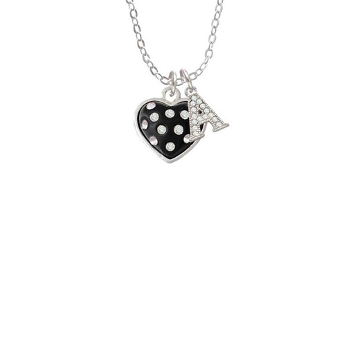 Black Resin Heart with Clear Crystals in Frame Crystal Initial - Sophia Necklace