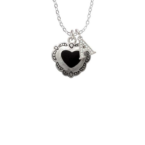 Black Concho Heart Crystal Initial - Sophia Necklace