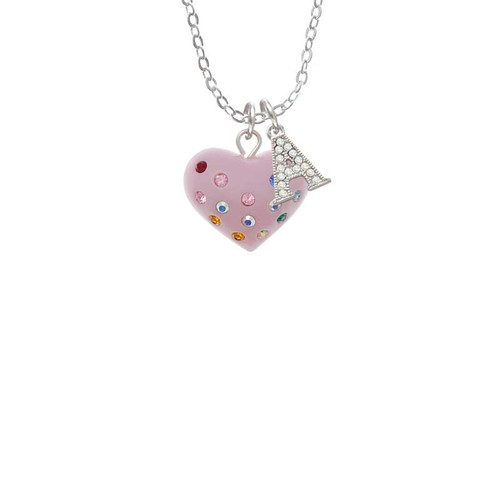 Pink Resin Heart Crystal Initial - Sophia Necklace
