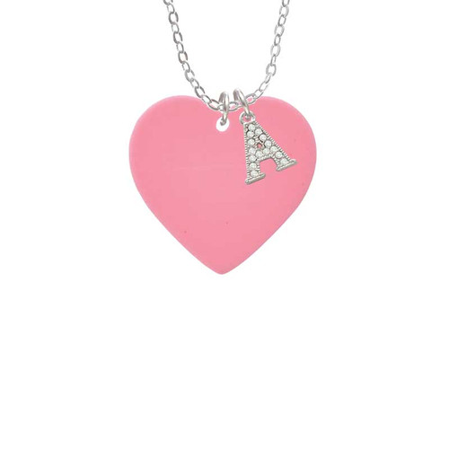 Acrylic 1" Pink Heart Crystal Initial - Sophia Necklace