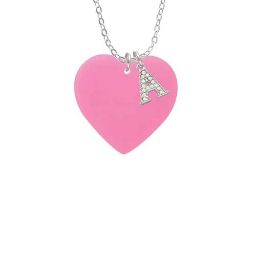 Acrylic 1" Hot Pink Heart Crystal Initial - Sophia Necklace