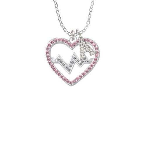 Large Pink Crystal Heart with Clear Heartbeat Crystal Initial - Sophia Necklace