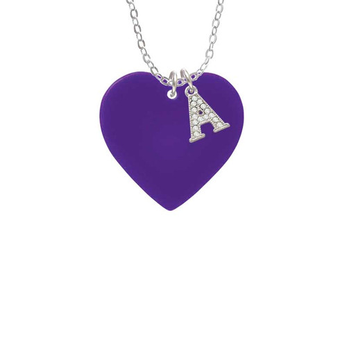 Acrylic 1" Purple Heart Crystal Initial - Sophia Necklace
