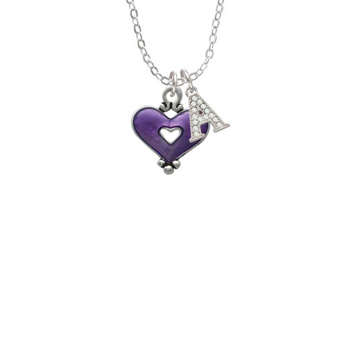 Hot Purple Enamel Heart with Cutout Crystal Initial - Sophia Necklace