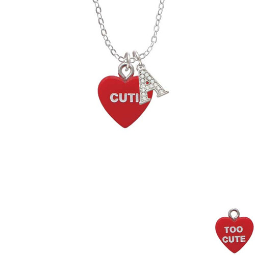 Acrylic Red "Too Cute / Cutie" Heart Crystal Initial - Sophia Necklace