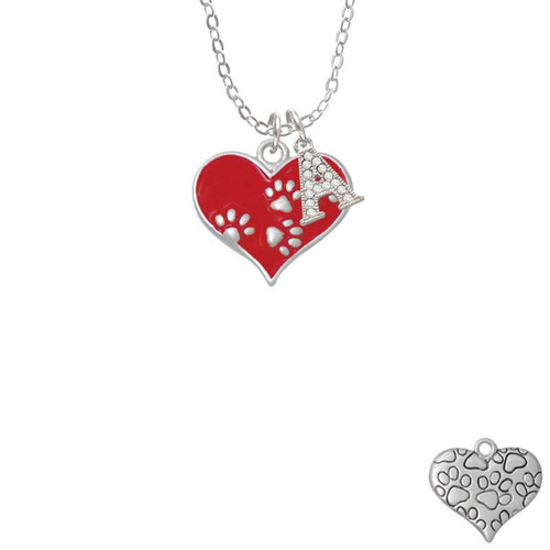 Red Enamel Heart with Paw Prints Crystal Initial - Sophia Necklace
