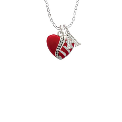 Striped Red Enamel Heart with Beaded Decoration Crystal Initial - Sophia Necklace