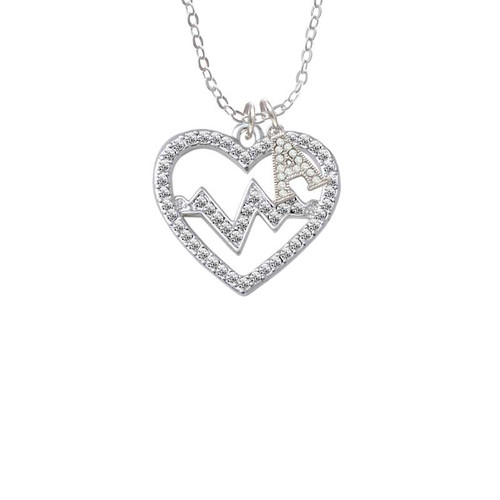 Large Clear Crystal Heart with Heartbeat Crystal Initial - Sophia Necklace