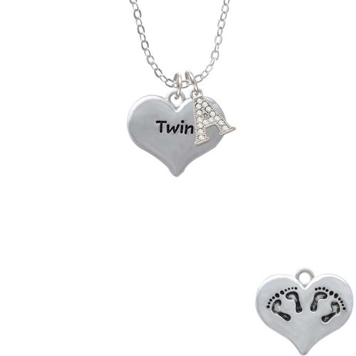 Twins Heart with Two Pair of Baby Feet Crystal Initial - Sophia Necklace