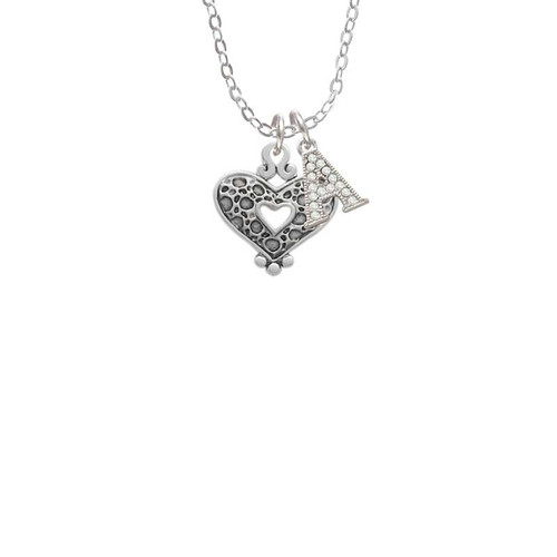Antiqued Reptile Print Open Heart Crystal Initial - Sophia Necklace