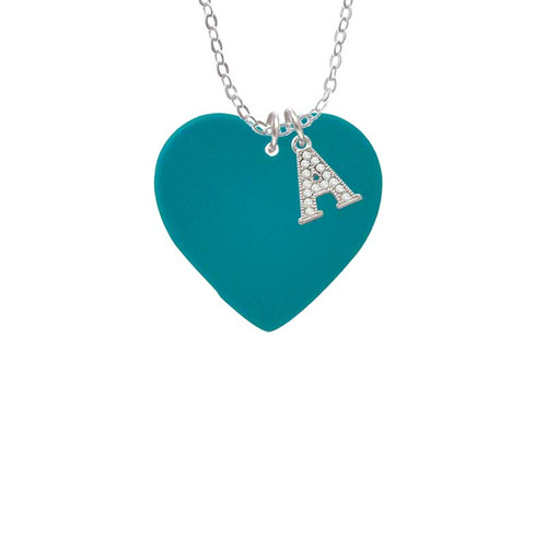 Acrylic 1" Teal Heart Crystal Initial - Sophia Necklace