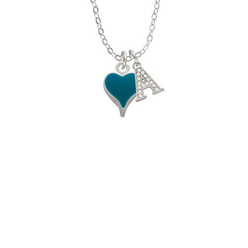 Small Long Dark Teal Heart Crystal Initial - Sophia Necklace