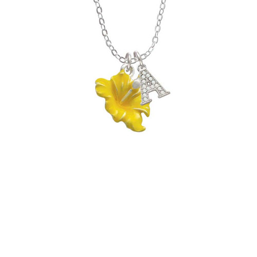 Yellow Hibiscus Flower Crystal Initial - Sophia Necklace
