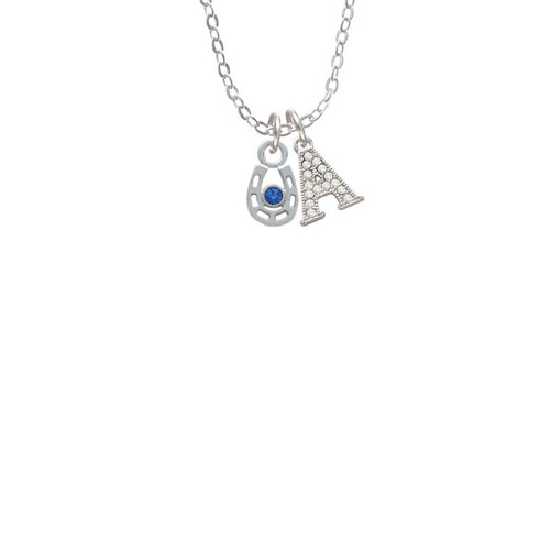 Mini Horseshoe with Blue Crystal Crystal Initial - Sophia Necklace