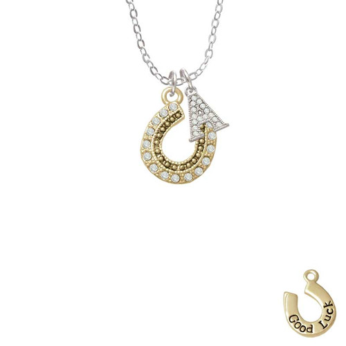 Beaded Clear Crystal Gold Tone Horseshoe with Good Luck Crystal Initial - Sophia Necklace