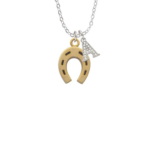Gold Tone Horseshoe Crystal Initial - Sophia Necklace
