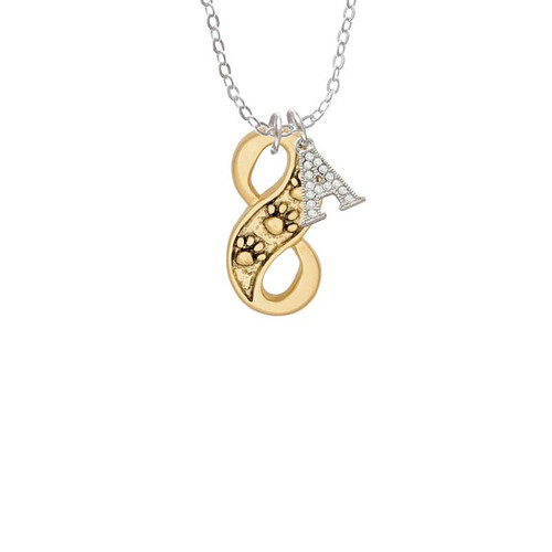 Gold Tone Paw Prints Infinity Crystal Initial - Sophia Necklace